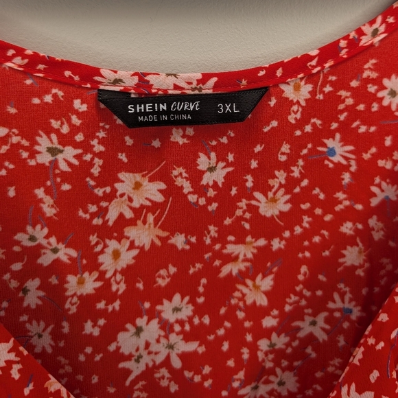 SHEIN Curve Women’s 3XL Red Floral Cold Shoulder Ruffle Mini Dress - Picture 2 of 10